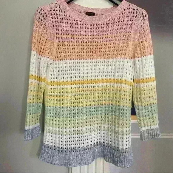 Talbots OPEN STITCH COTTON SWEATER Size M Multi Pastel Lighweight Cotton Casual - Picture 12 of 12